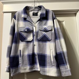 Streetwear Society Navy and White plaid button up sweatshirt